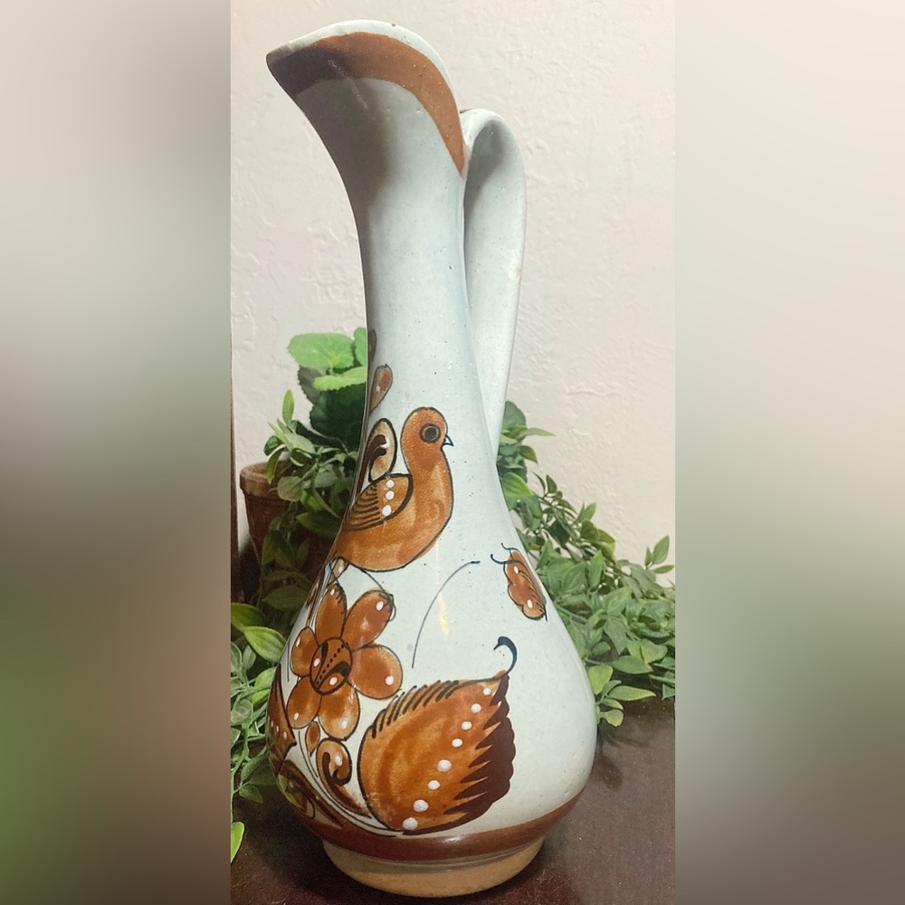 Water Pitcher Tonal Mexico Birds/Butterfly Vintage EUC